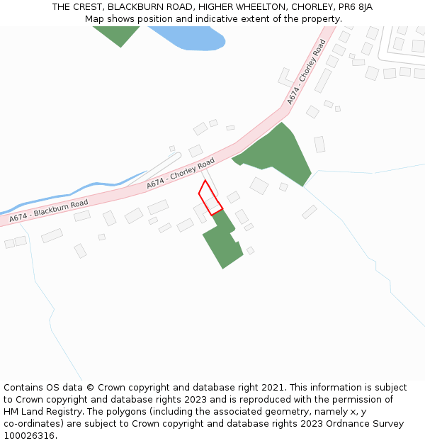 THE CREST, BLACKBURN ROAD, HIGHER WHEELTON, CHORLEY, PR6 8JA: Location map and indicative extent of plot