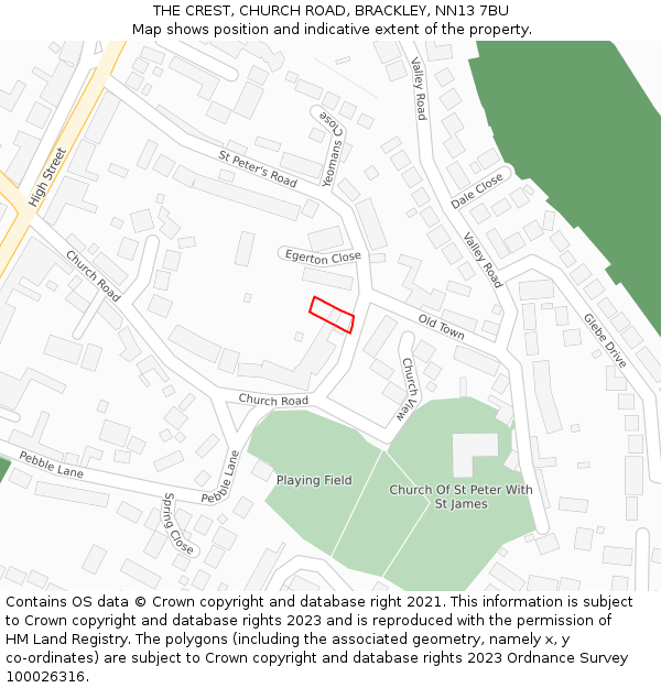 THE CREST, CHURCH ROAD, BRACKLEY, NN13 7BU: Location map and indicative extent of plot
