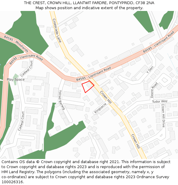 THE CREST, CROWN HILL, LLANTWIT FARDRE, PONTYPRIDD, CF38 2NA: Location map and indicative extent of plot