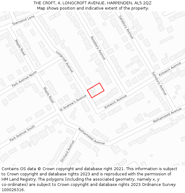 THE CROFT, 4, LONGCROFT AVENUE, HARPENDEN, AL5 2QZ: Location map and indicative extent of plot