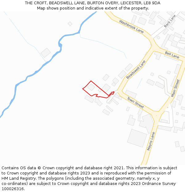 THE CROFT, BEADSWELL LANE, BURTON OVERY, LEICESTER, LE8 9DA: Location map and indicative extent of plot