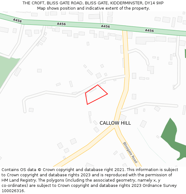 THE CROFT, BLISS GATE ROAD, BLISS GATE, KIDDERMINSTER, DY14 9XP: Location map and indicative extent of plot