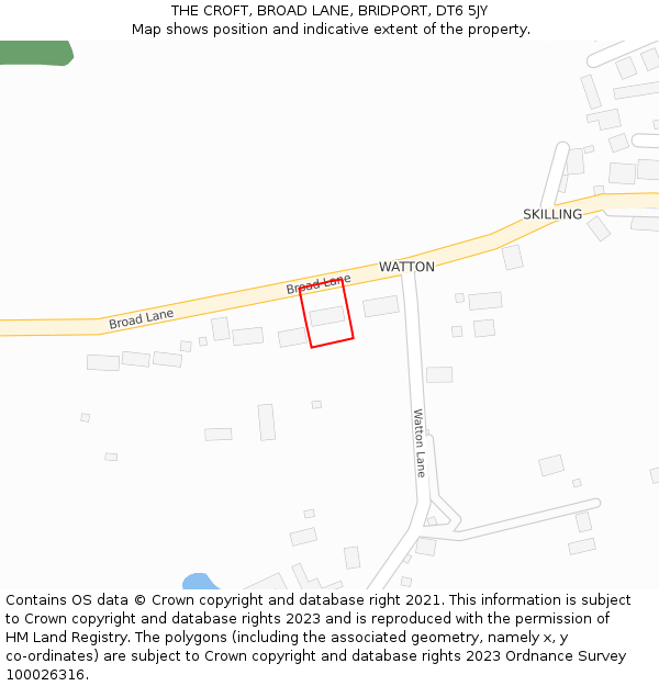 THE CROFT, BROAD LANE, BRIDPORT, DT6 5JY: Location map and indicative extent of plot