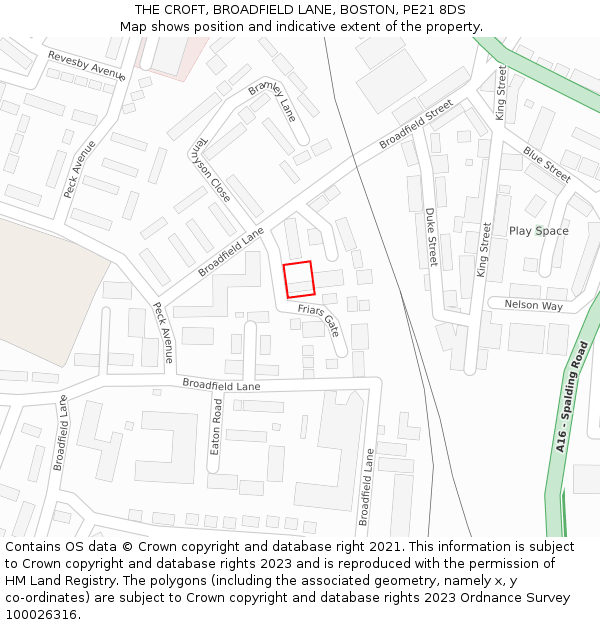 THE CROFT, BROADFIELD LANE, BOSTON, PE21 8DS: Location map and indicative extent of plot