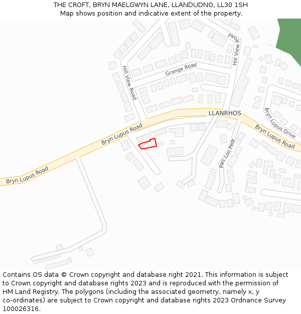 THE CROFT, BRYN MAELGWYN LANE, LLANDUDNO, LL30 1SH: Location map and indicative extent of plot
