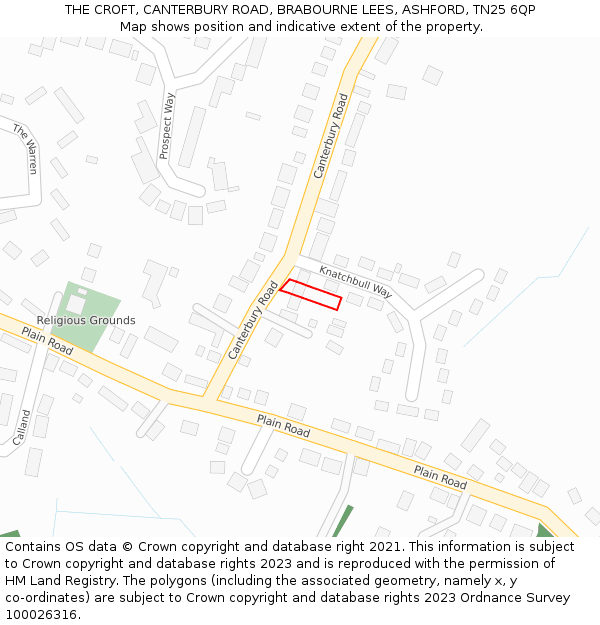 THE CROFT, CANTERBURY ROAD, BRABOURNE LEES, ASHFORD, TN25 6QP: Location map and indicative extent of plot