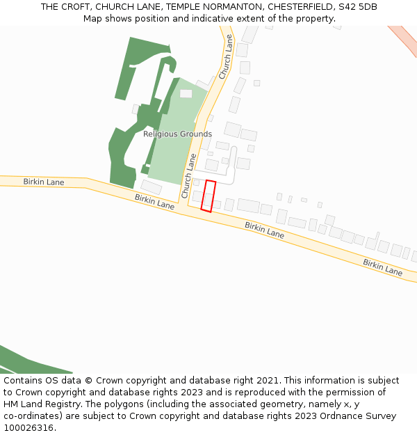 THE CROFT, CHURCH LANE, TEMPLE NORMANTON, CHESTERFIELD, S42 5DB: Location map and indicative extent of plot