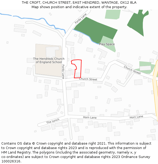THE CROFT, CHURCH STREET, EAST HENDRED, WANTAGE, OX12 8LA: Location map and indicative extent of plot