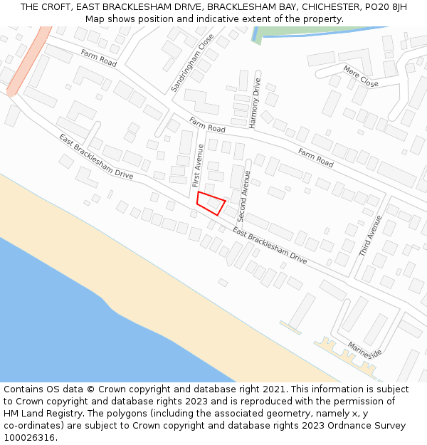 THE CROFT, EAST BRACKLESHAM DRIVE, BRACKLESHAM BAY, CHICHESTER, PO20 8JH: Location map and indicative extent of plot