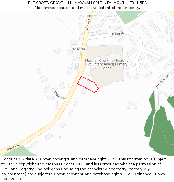 THE CROFT, GROVE HILL, MAWNAN SMITH, FALMOUTH, TR11 5ER: Location map and indicative extent of plot