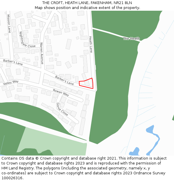 THE CROFT, HEATH LANE, FAKENHAM, NR21 8LN: Location map and indicative extent of plot