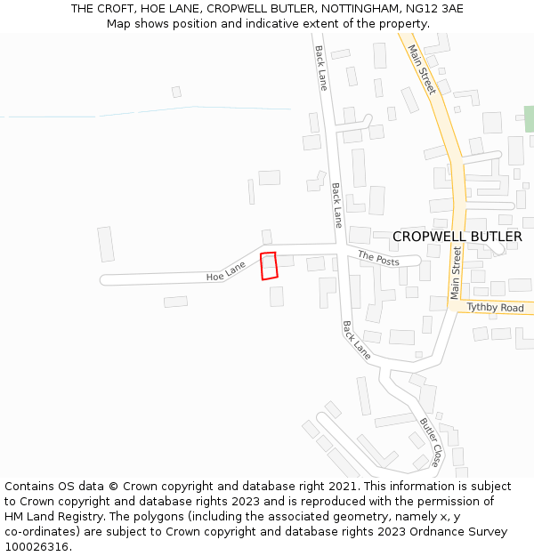THE CROFT, HOE LANE, CROPWELL BUTLER, NOTTINGHAM, NG12 3AE: Location map and indicative extent of plot