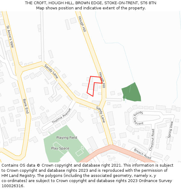 THE CROFT, HOUGH HILL, BROWN EDGE, STOKE-ON-TRENT, ST6 8TN: Location map and indicative extent of plot