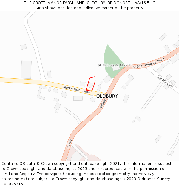 THE CROFT, MANOR FARM LANE, OLDBURY, BRIDGNORTH, WV16 5HG: Location map and indicative extent of plot