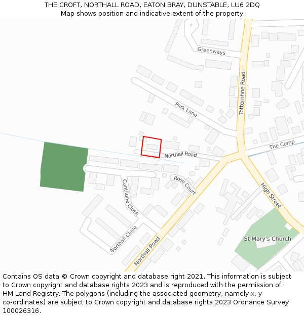 THE CROFT, NORTHALL ROAD, EATON BRAY, DUNSTABLE, LU6 2DQ: Location map and indicative extent of plot
