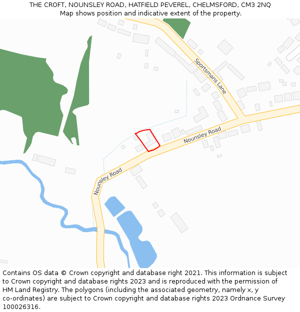 THE CROFT, NOUNSLEY ROAD, HATFIELD PEVEREL, CHELMSFORD, CM3 2NQ: Location map and indicative extent of plot