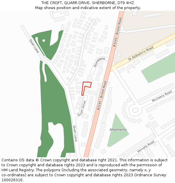 THE CROFT, QUARR DRIVE, SHERBORNE, DT9 4HZ: Location map and indicative extent of plot