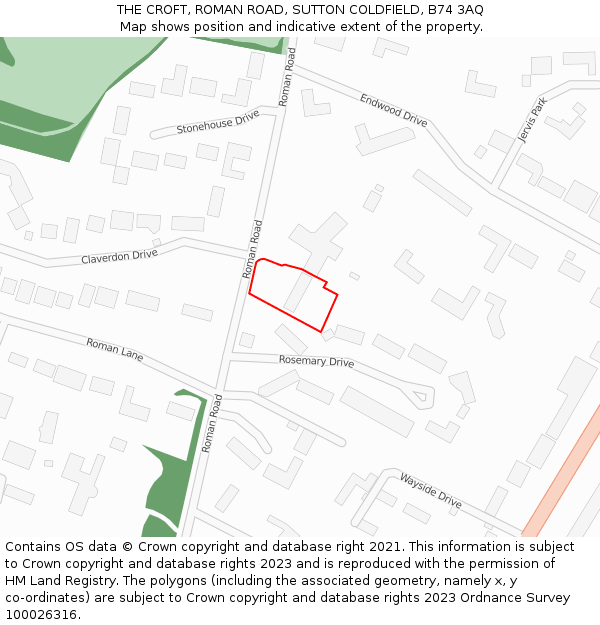 THE CROFT, ROMAN ROAD, SUTTON COLDFIELD, B74 3AQ: Location map and indicative extent of plot