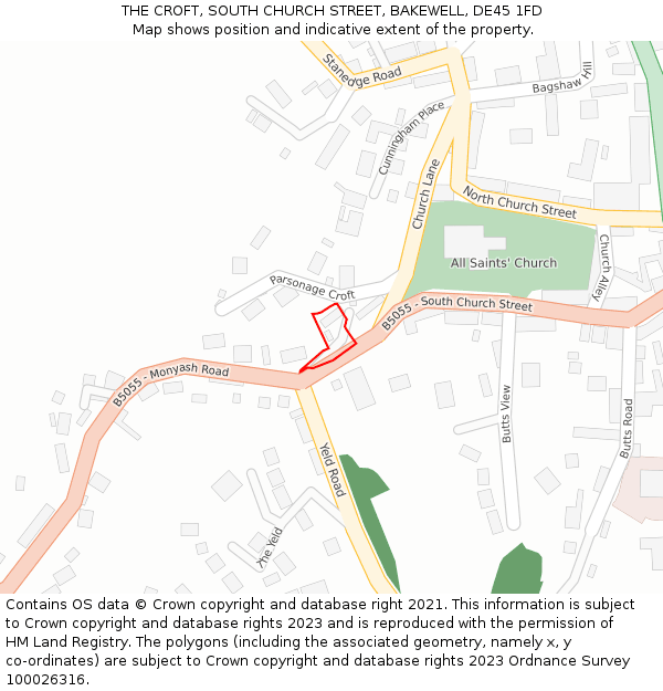 THE CROFT, SOUTH CHURCH STREET, BAKEWELL, DE45 1FD: Location map and indicative extent of plot