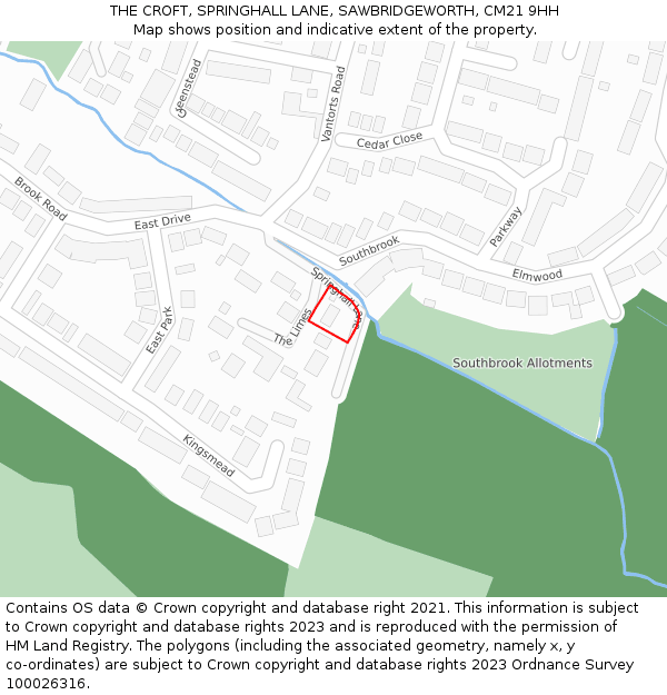 THE CROFT, SPRINGHALL LANE, SAWBRIDGEWORTH, CM21 9HH: Location map and indicative extent of plot