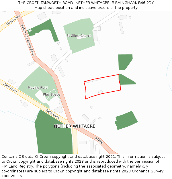 THE CROFT, TAMWORTH ROAD, NETHER WHITACRE, BIRMINGHAM, B46 2DY: Location map and indicative extent of plot