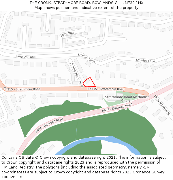THE CRONK, STRATHMORE ROAD, ROWLANDS GILL, NE39 1HX: Location map and indicative extent of plot
