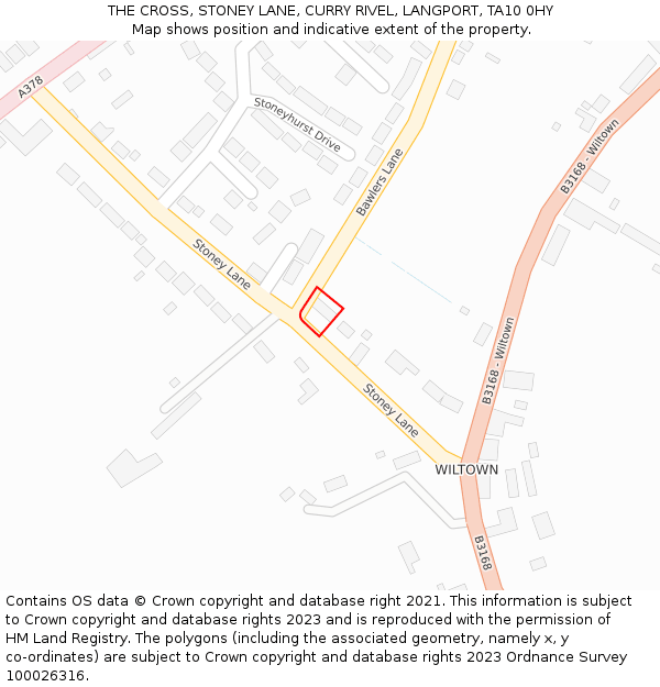 THE CROSS, STONEY LANE, CURRY RIVEL, LANGPORT, TA10 0HY: Location map and indicative extent of plot