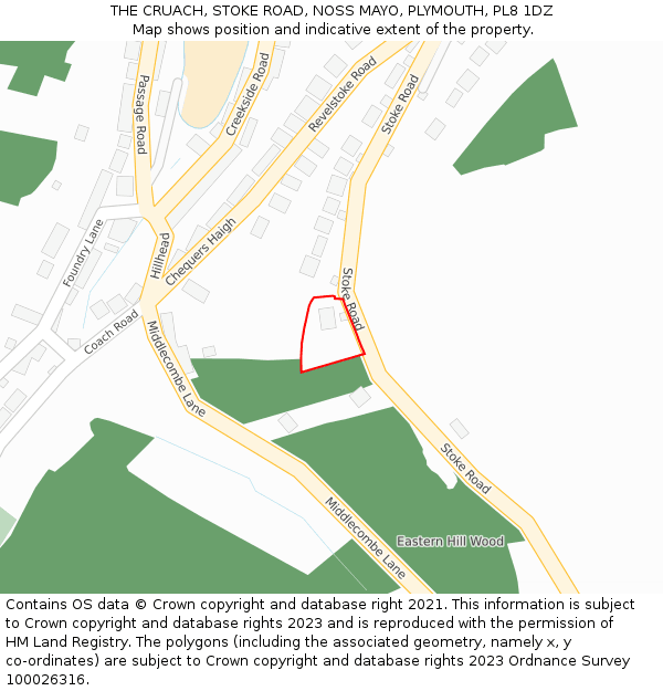 THE CRUACH, STOKE ROAD, NOSS MAYO, PLYMOUTH, PL8 1DZ: Location map and indicative extent of plot