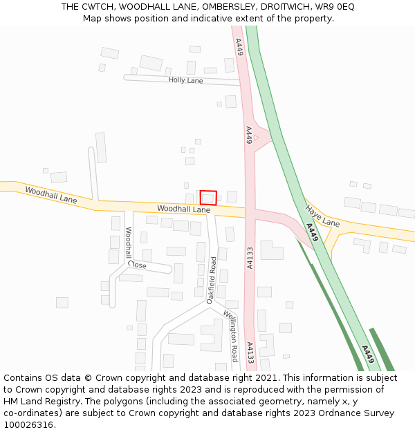 THE CWTCH, WOODHALL LANE, OMBERSLEY, DROITWICH, WR9 0EQ: Location map and indicative extent of plot