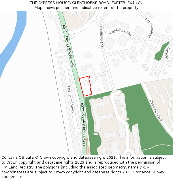 THE CYPRESS HOUSE, GLENTHORNE ROAD, EXETER, EX4 4QU: Location map and indicative extent of plot