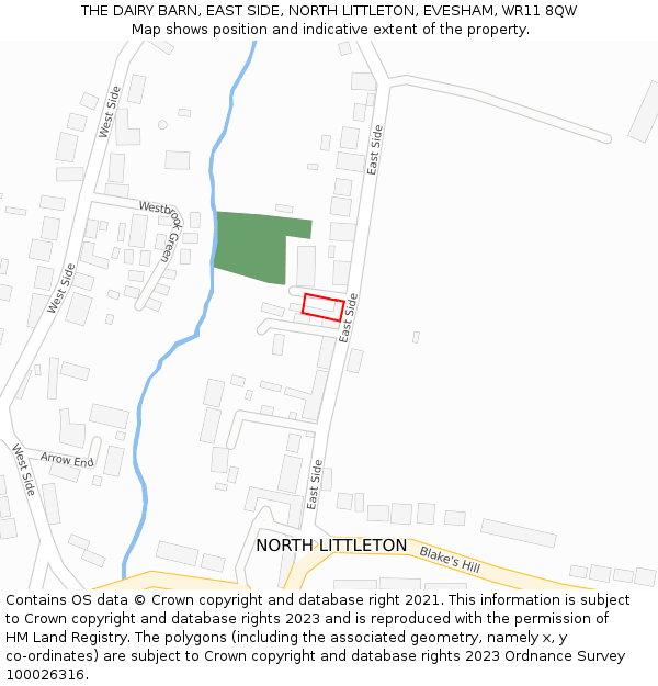 THE DAIRY BARN, EAST SIDE, NORTH LITTLETON, EVESHAM, WR11 8QW: Location map and indicative extent of plot