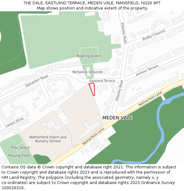 THE DALE, EASTLAND TERRACE, MEDEN VALE, MANSFIELD, NG20 9PT: Location map and indicative extent of plot