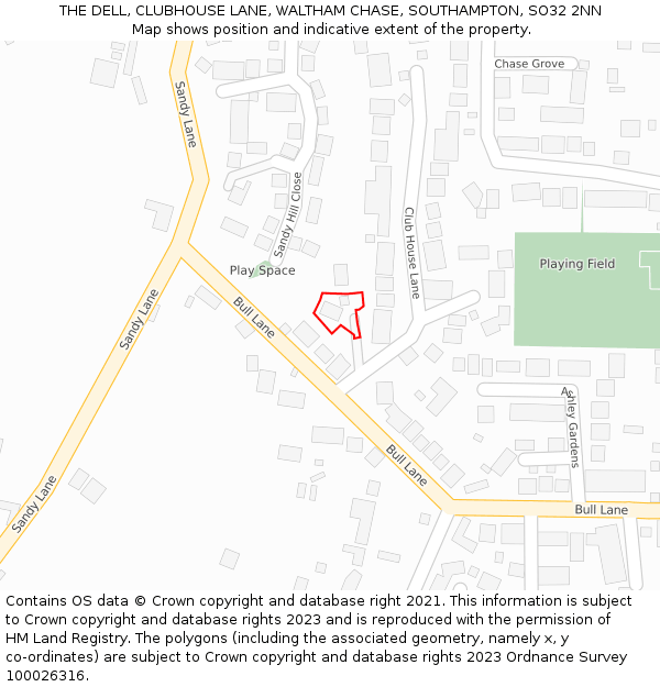 THE DELL, CLUBHOUSE LANE, WALTHAM CHASE, SOUTHAMPTON, SO32 2NN: Location map and indicative extent of plot