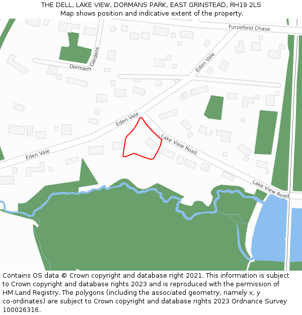 THE DELL, LAKE VIEW, DORMANS PARK, EAST GRINSTEAD, RH19 2LS: Location map and indicative extent of plot