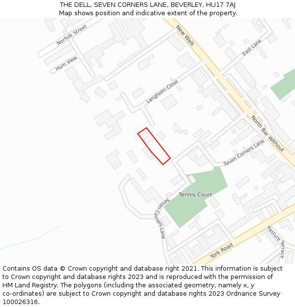 THE DELL, SEVEN CORNERS LANE, BEVERLEY, HU17 7AJ: Location map and indicative extent of plot