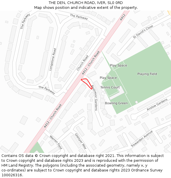 THE DEN, CHURCH ROAD, IVER, SL0 0RD: Location map and indicative extent of plot