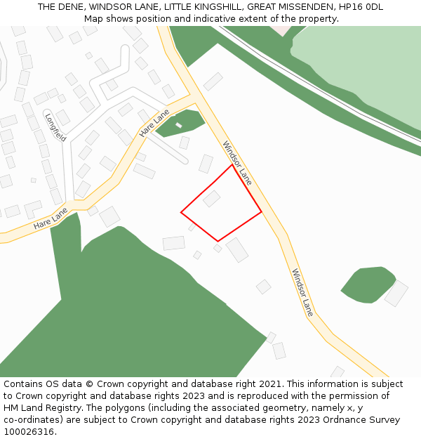 THE DENE, WINDSOR LANE, LITTLE KINGSHILL, GREAT MISSENDEN, HP16 0DL: Location map and indicative extent of plot