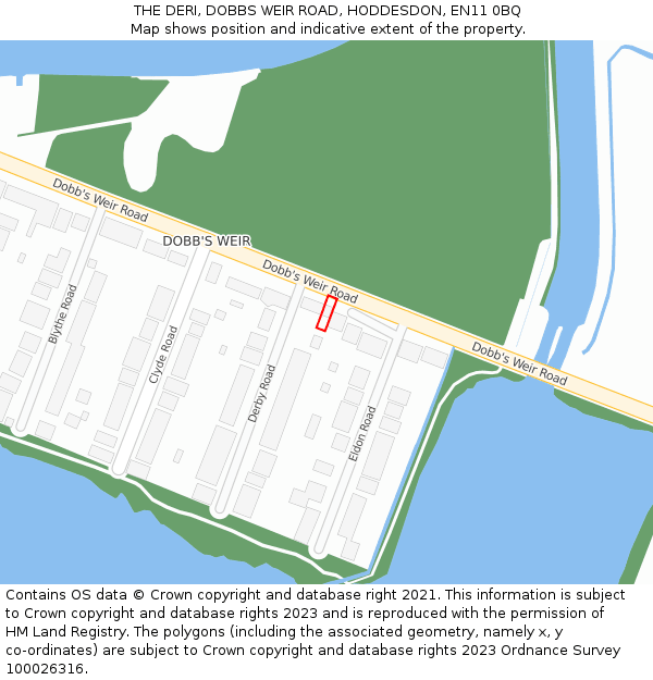 THE DERI, DOBBS WEIR ROAD, HODDESDON, EN11 0BQ: Location map and indicative extent of plot