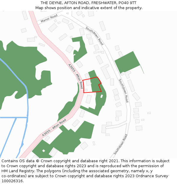 THE DEYNE, AFTON ROAD, FRESHWATER, PO40 9TT: Location map and indicative extent of plot