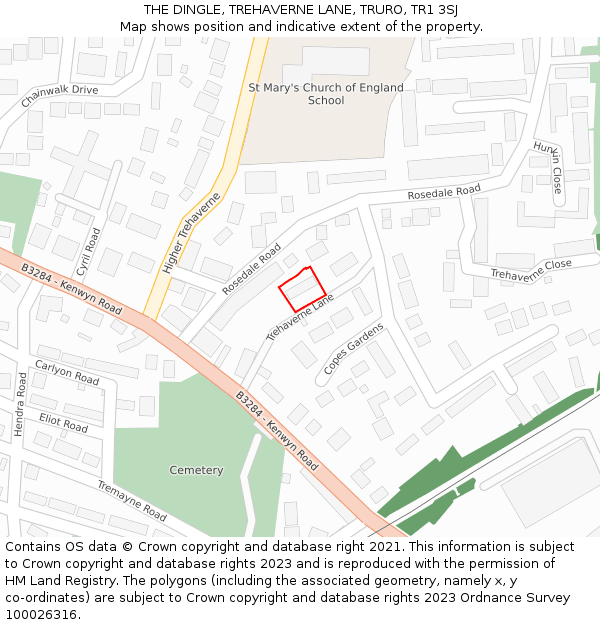 THE DINGLE, TREHAVERNE LANE, TRURO, TR1 3SJ: Location map and indicative extent of plot