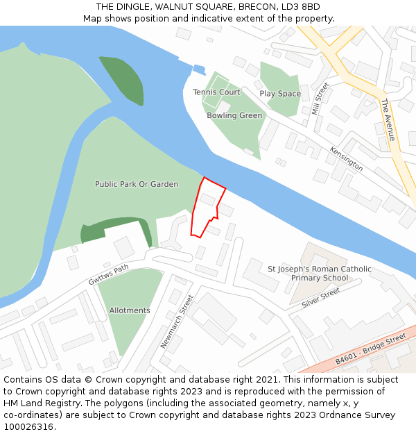 THE DINGLE, WALNUT SQUARE, BRECON, LD3 8BD: Location map and indicative extent of plot