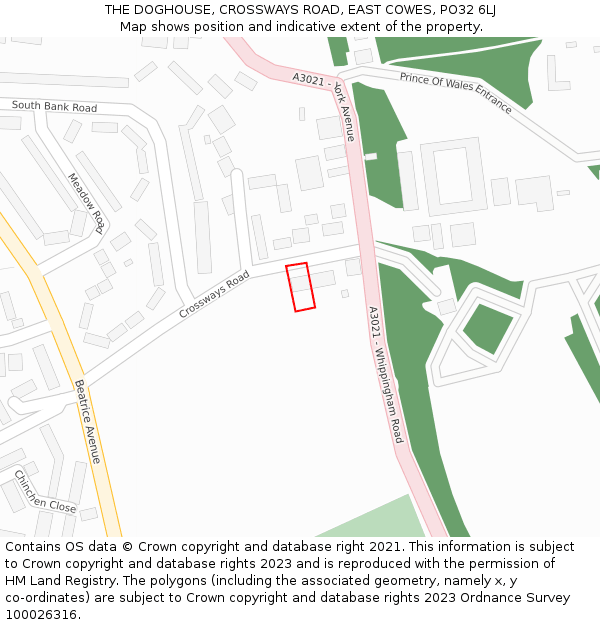 THE DOGHOUSE, CROSSWAYS ROAD, EAST COWES, PO32 6LJ: Location map and indicative extent of plot