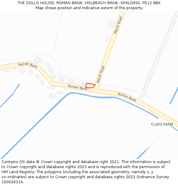 THE DOLLS HOUSE, ROMAN BANK, HOLBEACH BANK, SPALDING, PE12 8BX: Location map and indicative extent of plot