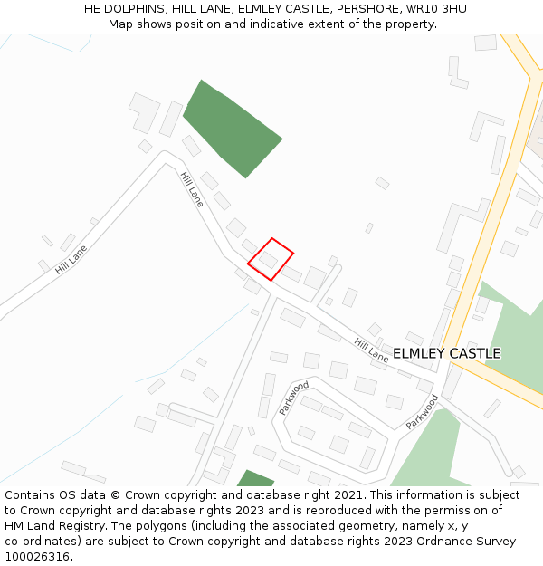 THE DOLPHINS, HILL LANE, ELMLEY CASTLE, PERSHORE, WR10 3HU: Location map and indicative extent of plot