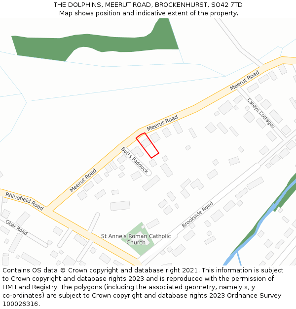 THE DOLPHINS, MEERUT ROAD, BROCKENHURST, SO42 7TD: Location map and indicative extent of plot