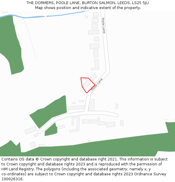 THE DORMERS, POOLE LANE, BURTON SALMON, LEEDS, LS25 5JU: Location map and indicative extent of plot