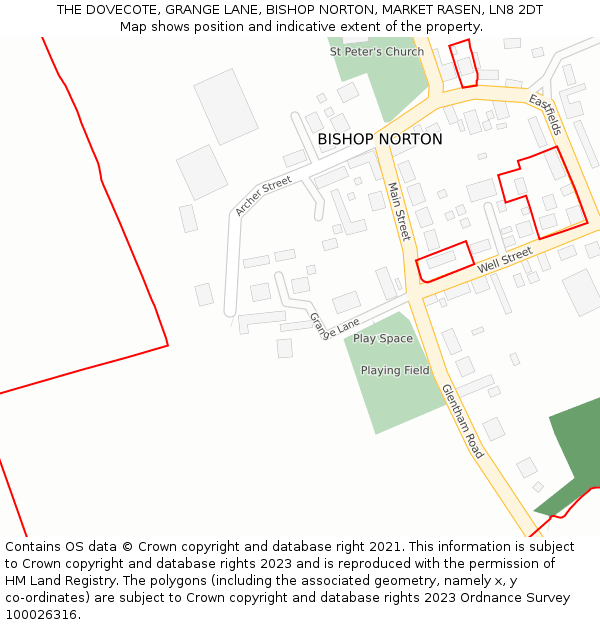 THE DOVECOTE, GRANGE LANE, BISHOP NORTON, MARKET RASEN, LN8 2DT: Location map and indicative extent of plot