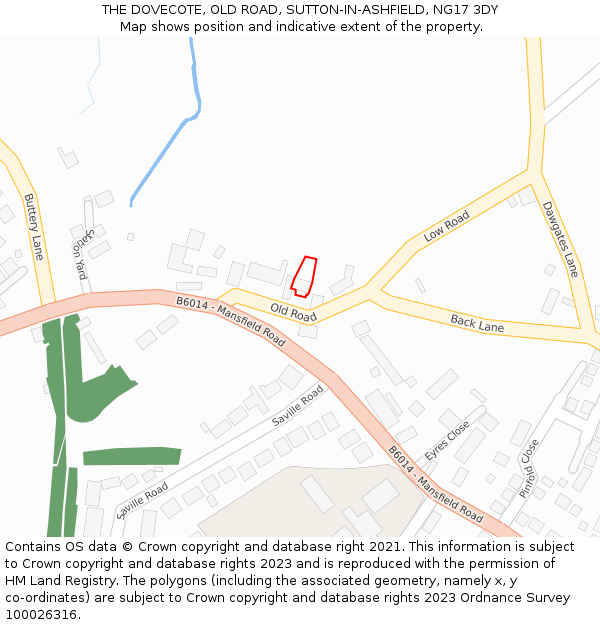 THE DOVECOTE, OLD ROAD, SUTTON-IN-ASHFIELD, NG17 3DY: Location map and indicative extent of plot