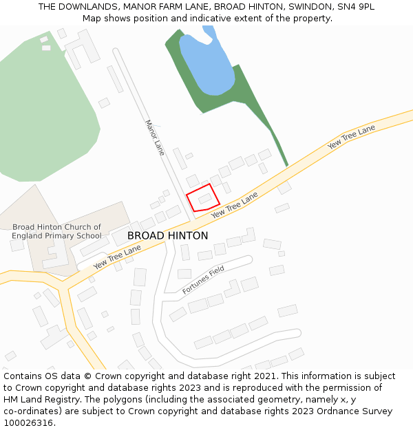 THE DOWNLANDS, MANOR FARM LANE, BROAD HINTON, SWINDON, SN4 9PL: Location map and indicative extent of plot