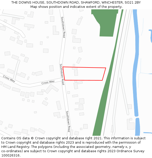 THE DOWNS HOUSE, SOUTHDOWN ROAD, SHAWFORD, WINCHESTER, SO21 2BY: Location map and indicative extent of plot